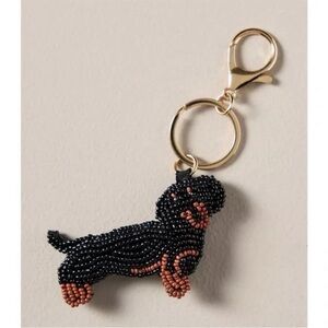 Anthropologie Dachshund Doxie Weiner Dog Black Brown Beaded Dog Bag Charm NWT